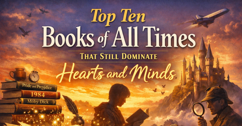 stack of classic novels representing the top ten books of all times